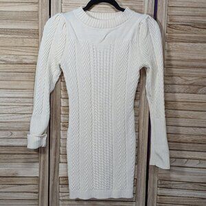 Elegant Cream Long Sleeve Knit Dress